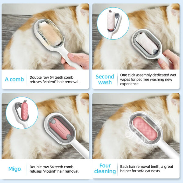Cat Hair Brush With Water, Sticky Brush For Cats, 4 In-1 Cat Grooming Brush Creative Update Cat Dog Grooming Comb With Water Tank Double-Sided Hair Removal Brush Kitten Pet Supplies Accessories - Image 5