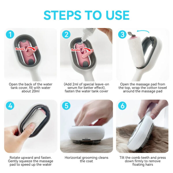 Cat Hair Brush With Water, Sticky Brush For Cats, 4 In-1 Cat Grooming Brush Creative Update Cat Dog Grooming Comb With Water Tank Double-Sided Hair Removal Brush Kitten Pet Supplies Accessories - Image 10